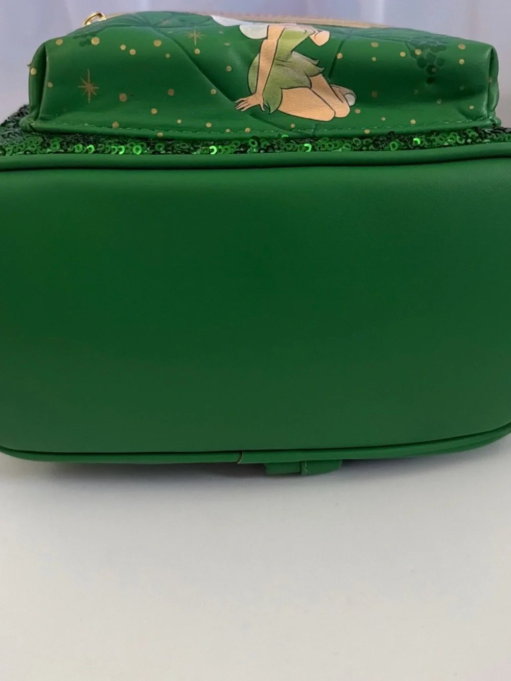 Loungefly Green Sequin Tinker Bell Mini Backpack with Gold Accents